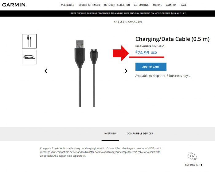 Фирменный USB кабель для часов Garmin
