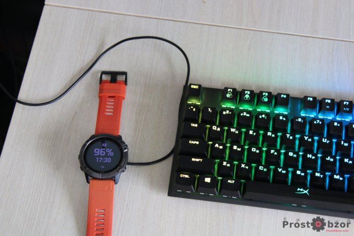 Внешний виде часов Garmin Fenix с USB кабелем