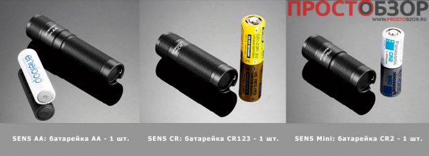 Типы батареек для серии фонарей SENS Типы батареек для серии фонарей SENS