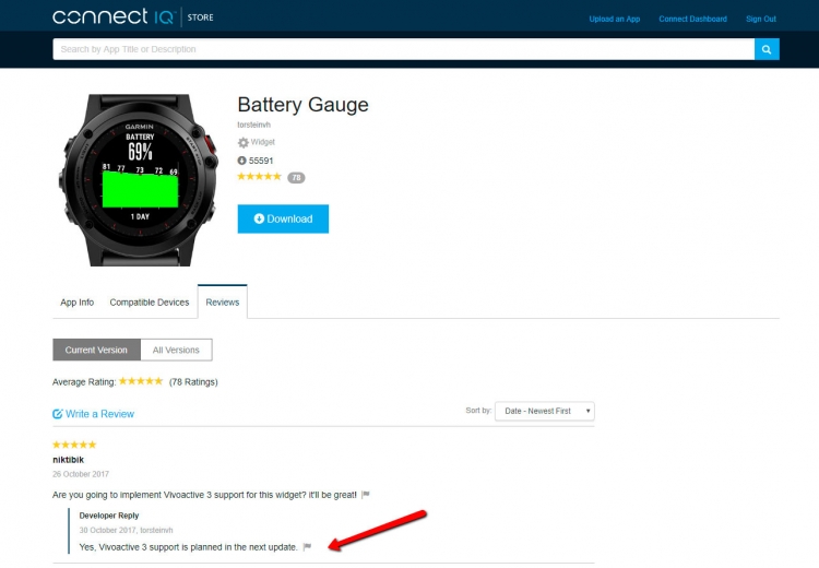 Планируемая поддержка Vivoactive 3 для виджета Battery Gauge Планируемая поддержка Vivoactive 3 для виджета Battery Gauge