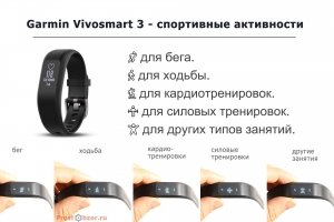 Спортивные активности трекера Garmin Vivosmart 3