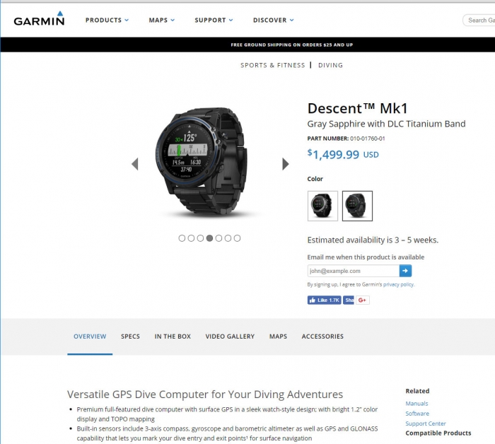 Часы для глубоководных погружений и дайвинга Garmin Descent MK1 Часы для глубоководных погружений и дайвинга Garmin Descent MK1