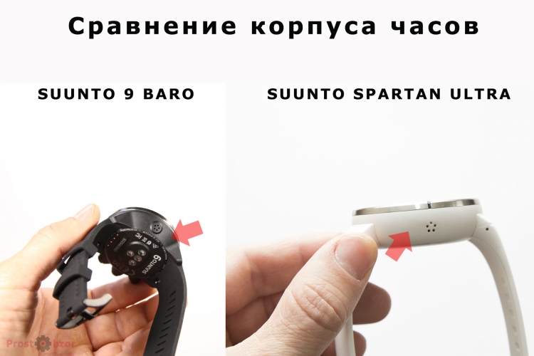 Корпус часов в сравнение с Suunto Spartan Ultra Корпус часов в сравнение с Suunto Spartan Ultra