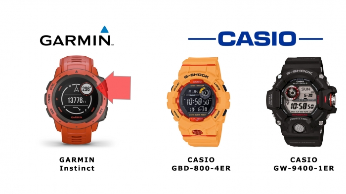 Сравнение размещения дисплеев часов Garmin vs Casio Сравнение размещения дисплеев часов Garmin vs Casio