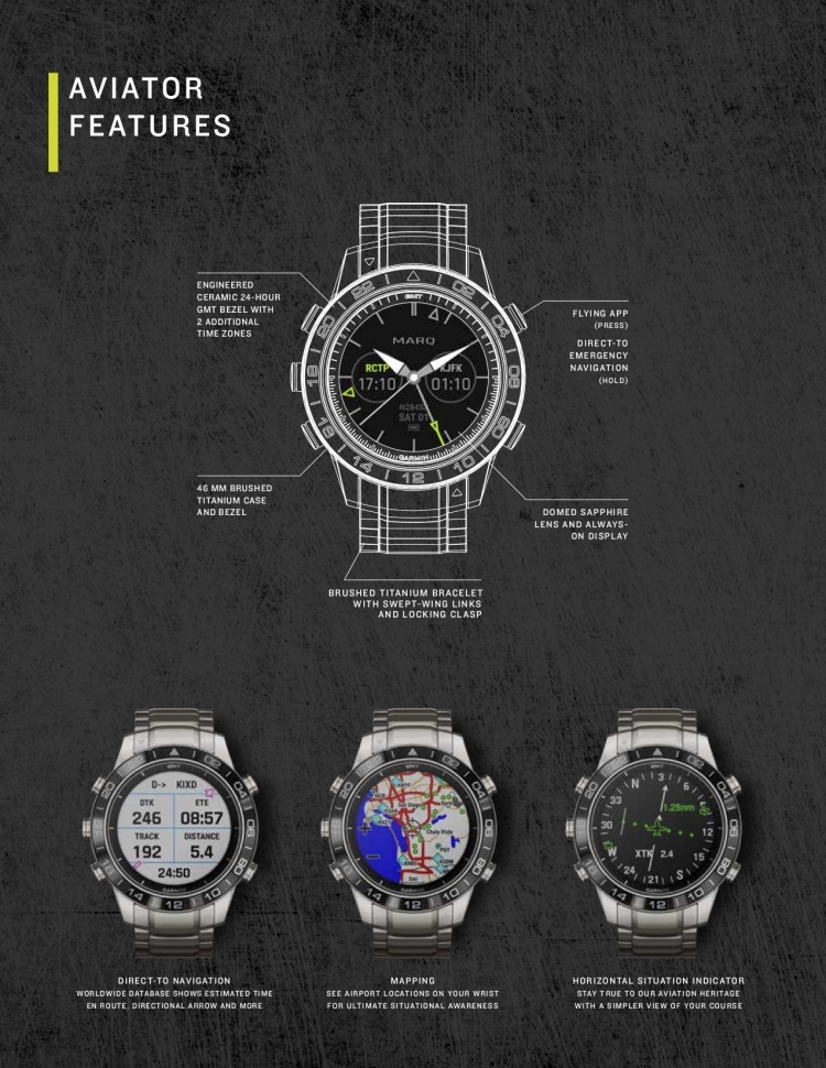 Спецификация часов Garmin MARQ Aviator Спецификация часов Garmin MARQ Aviator