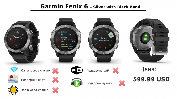 Часы Garmin fēnix 6 -Silver Black Band Часы Garmin fēnix 6 -Silver Black Band
