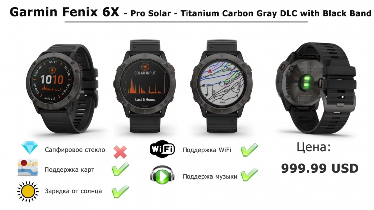 fēnix 6X – Pro Solar Edition Pro Solar - Titanium Carbon Gray DLC with Black Band fēnix 6X – Pro Solar Edition Pro Solar - Titanium Carbon Gray DLC with Black Band