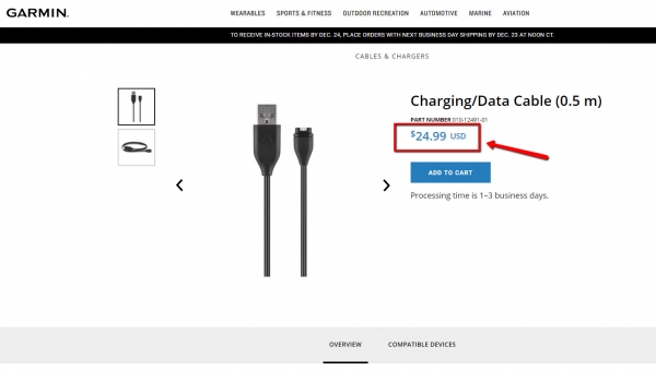 Цена на фирменный USB кабель Garmin для моделей часов Fenix Цена на фирменный USB кабель Garmin для моделей часов Fenix