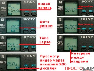 Дисплей камеры Sony HDR-AS30VR - список статусов Дисплей камеры Sony HDR-AS30VR - список статусов
