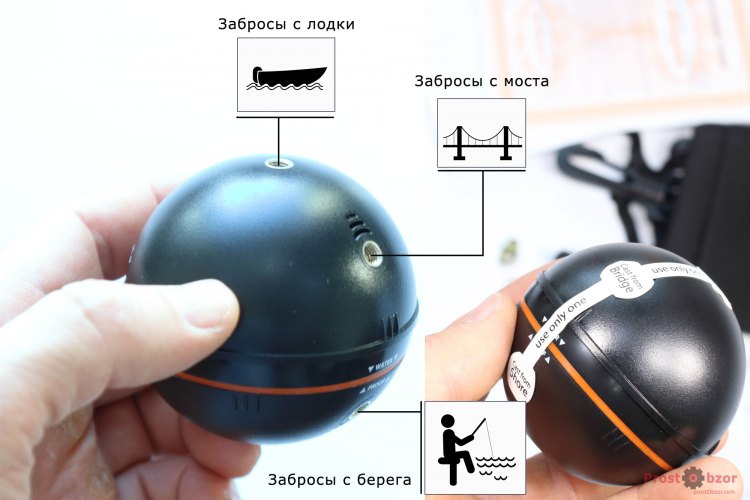 Места крепления эхолота Deeper PRO+ для заброса
