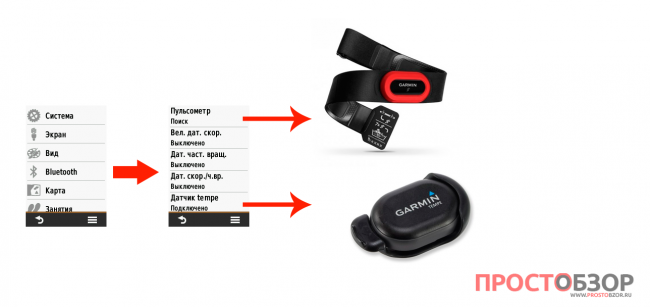 Меню подключения ANT+ датчиков в Garmin Etrex Touch 35