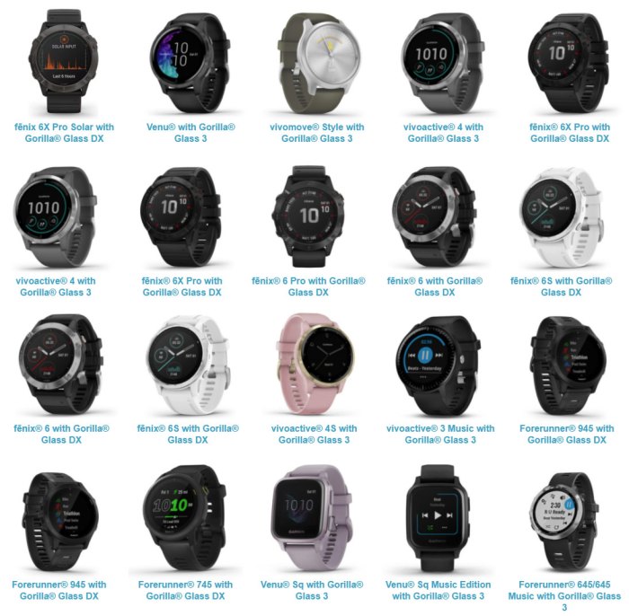 Список часов Garmin где установлено стекло Gornin Gorilla Glass