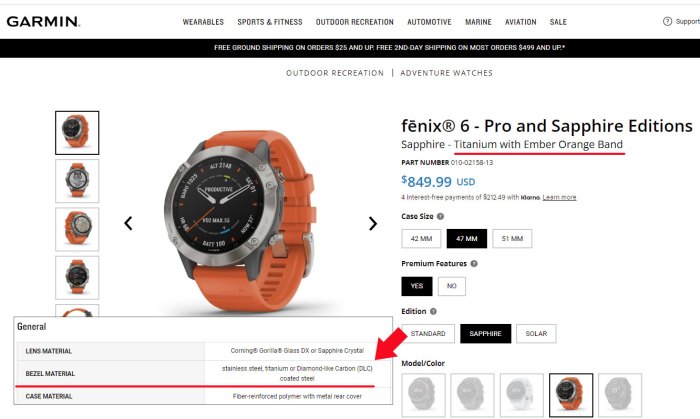 Титановый безель часов Garmin Fenix 6