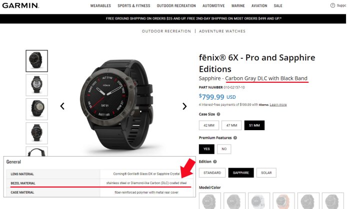 DLC черный безель часов Garmin Fenix 6X