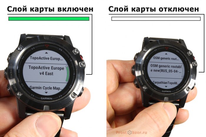 Режимы карты - включена - отключена в Garmin Fenix 5X
