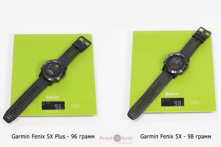 Сравнительный вес часов Garmin Fenix 5X plus и Fenix 5X