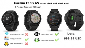Часы Garmin Fenix 6S - Pro - Black with Black Band