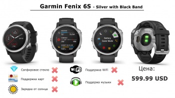 Часы Garmin fēnix 6S - Silver with Black Band