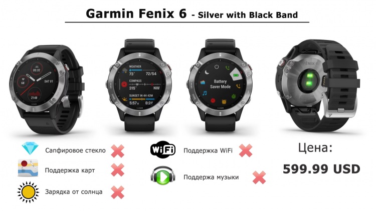 Часы  Garmin fēnix 6 -Silver Black Band