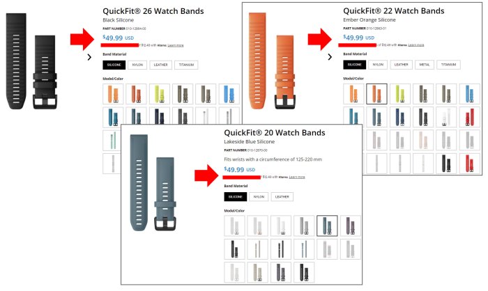 Цена силиконовых ремешков для часов Garmin Fenix 6, 6X, 6S
