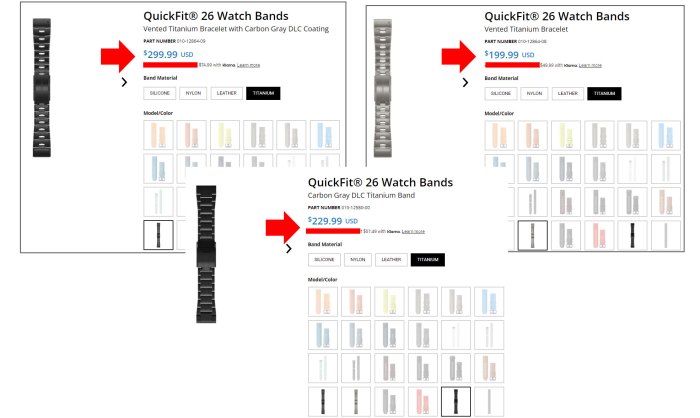 Цена на титановые браслеты часов Garmin