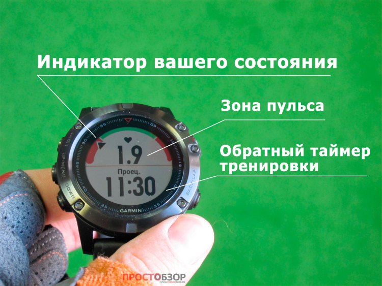 Экран проведения тренировки в часах Garmin Fenix 5 X