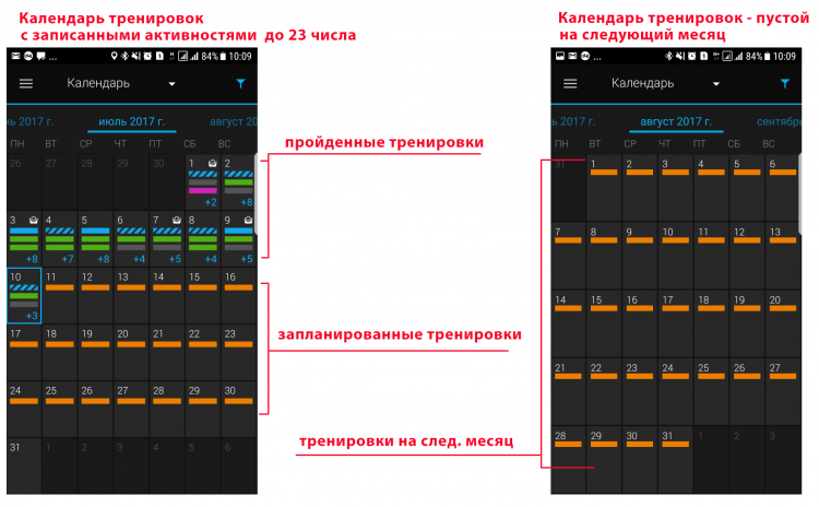 Сравнение тренировок в Календаре Garmin