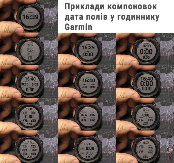 Приклади компоновки дата полів в годиннику Garmin fenix 7X