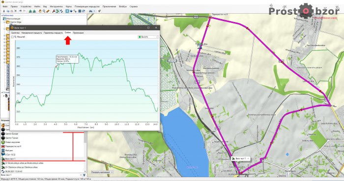 Контроль высот на графике при создании дистанции велокомпьютеров Garmin Edge