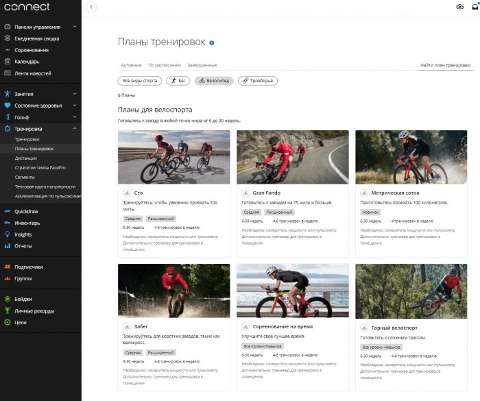 Тренировочные вело планы для велокомпьютеров Garmin edge