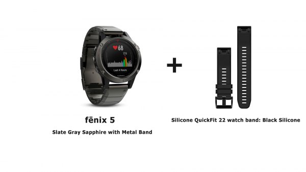 Модель часов garmin-fenix-5-meta-band-strap с сменным силиконовым черным ремешком