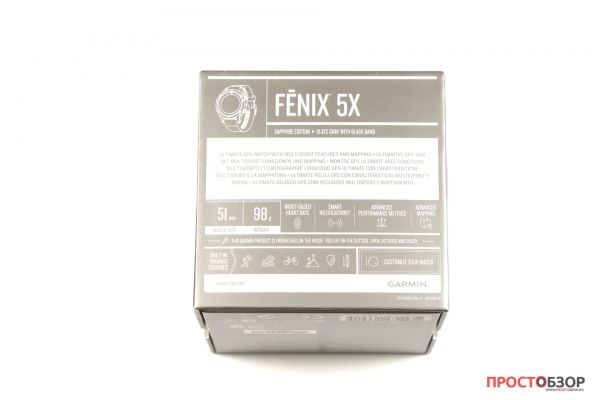 Боковая сторона коробки часов Garmin Fenix 5X - спецификация
