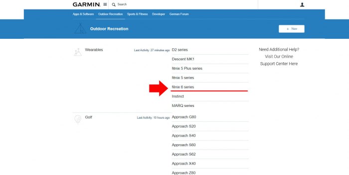 Выбор типа часов Garmin на официальном форуме