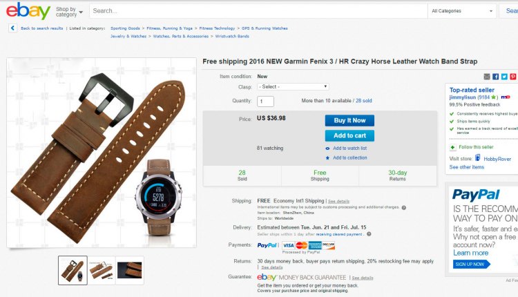 Кожаный ремешок часов Garmin Fenix 3 на eBay