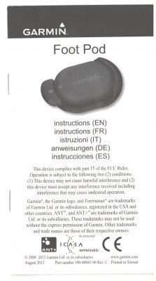 Бумажная инструкция по использованию Garmin Foot pod