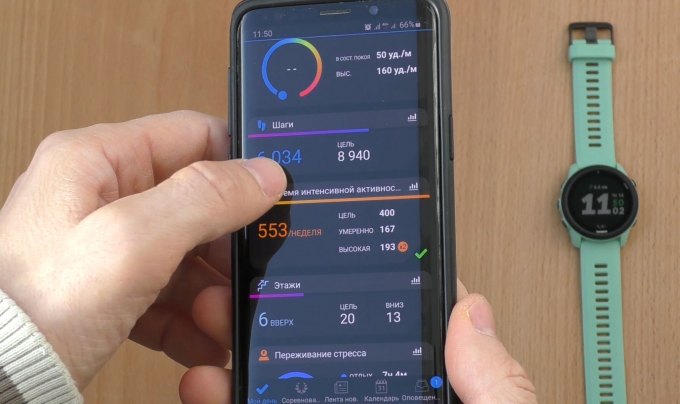 Работа с программой Garmin Connect Mobile