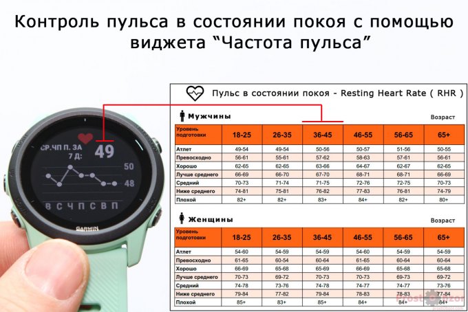 Пульс в состоянии покоя - RHR для Garmin Forerunner 745 - таблица