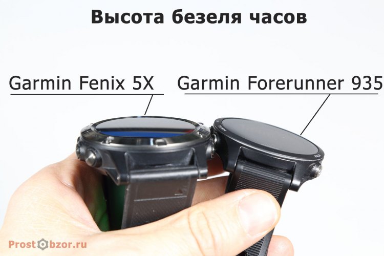 Высота безеля часов Garmin Fenix 5X и Garmin Forerunner 935
