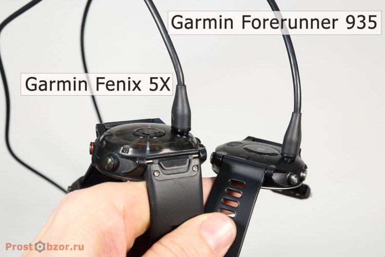 Подключение USB-кабеля к часам Garmin Fenix 5X и Garmin Forerunner 935