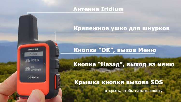 Кнопки управления коммуникатором Garmin InReach MINI - правая часть