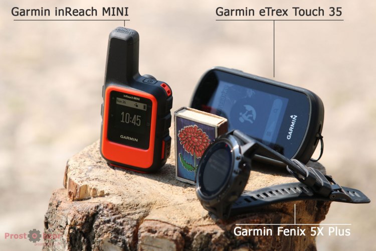 Сравнительные размеры Garmin InReach MINI относительно Fenix 5X Plus