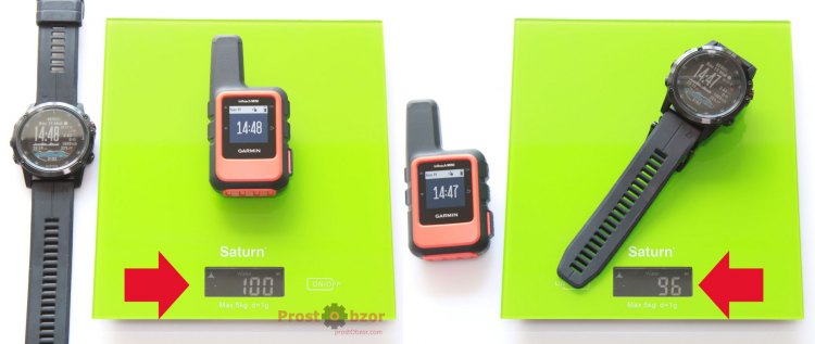 Вес коммуникатора  InReach MINI против веса Garmin Fenix 5X Plus