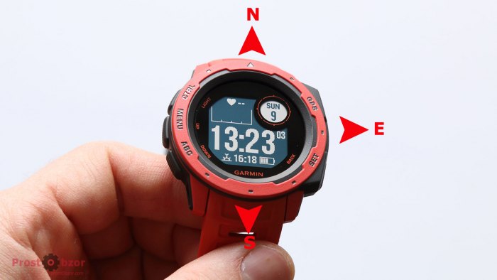 Направление сторон света на безеле Garmin Instinct