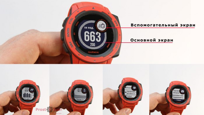 Расположение дисплеев часов Garmin Instinct