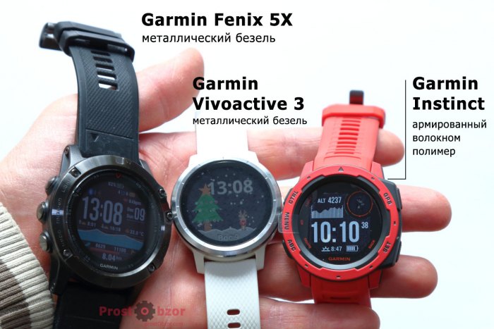 Сравнение корпусов часов Garmin Fenix 5X - Vivoactive 3 - Instinct