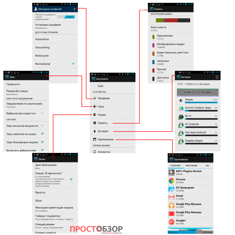 Garmin Monterra - Настройки: Экран, Память, Батарея, Программы