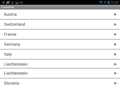 Garmin Monterra - список стран для приложения PeakFinder