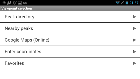 Garmin Monterra - PeakFinder - опции работы с программой