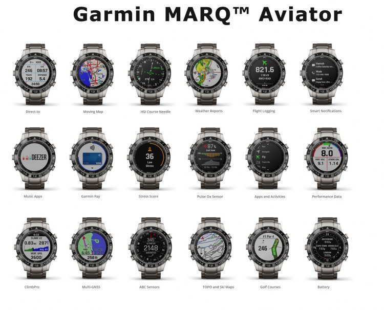 Экраны часов Garmin MARQ Aviator