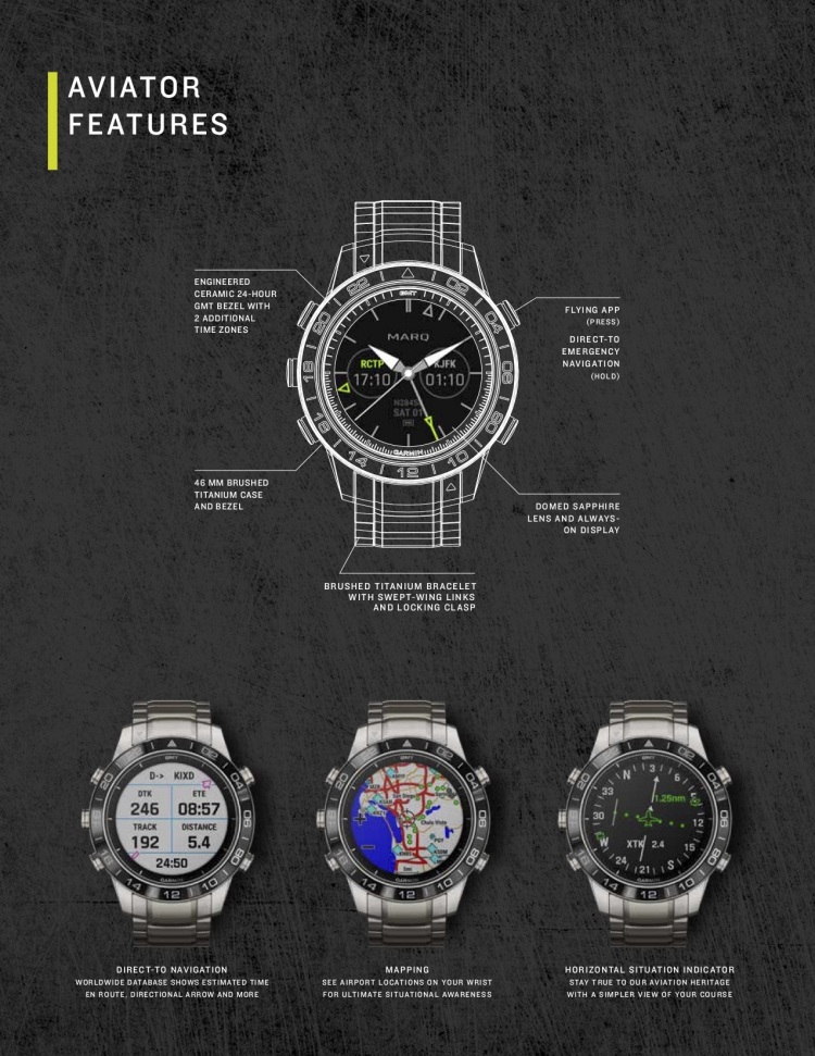 Спецификация часов Garmin MARQ Aviator